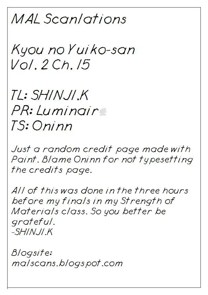 Kyou no Yuiko-san Chapter 15